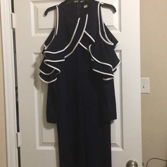 Navy Blue Ruffle Jumpsuit - Picture 2 of 4